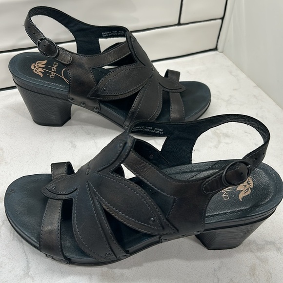 Dansko Nina Metallic Brown Leather Flower Sandals Heels Nailhead Detail Clog 41 - Picture 2 of 16